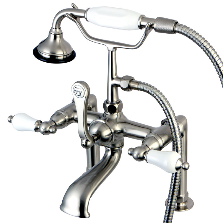 Satin Nickel Vintage Deck Mount Clawfoot Tub Faucet with Hand Shower