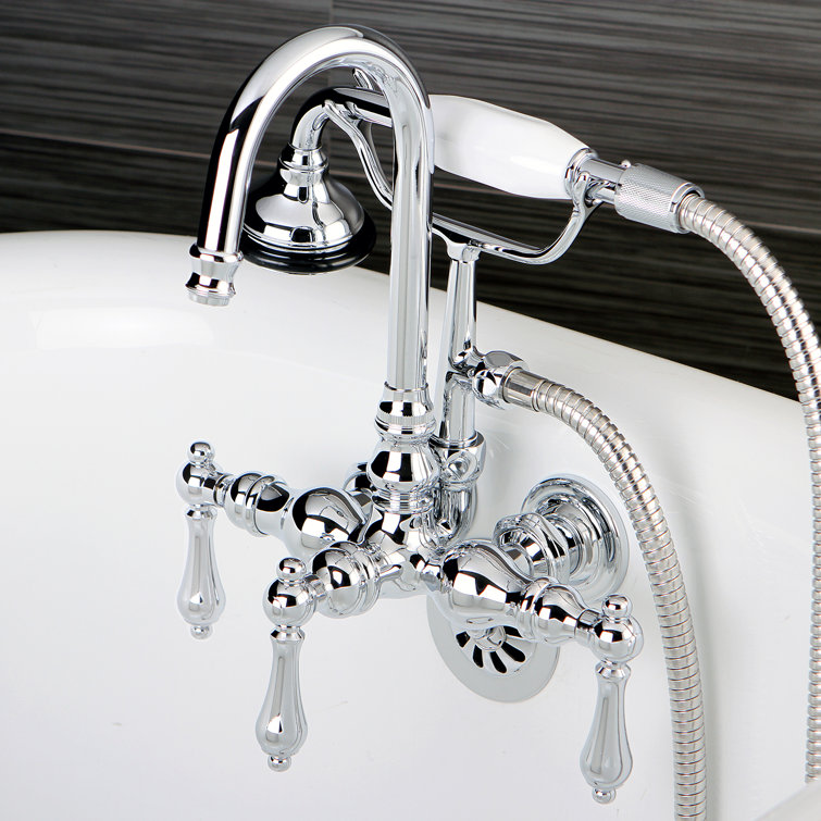 Polished Chrome Vintage Wall Mount Clawfoot Tub Faucet with Hand Shower