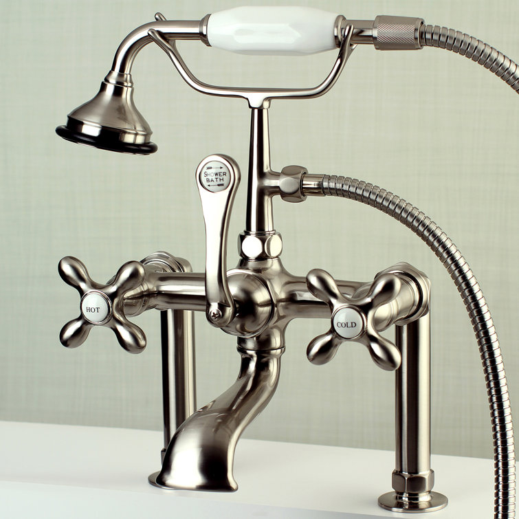 Brushed Nickel Vintage Deck Mount Clawfoot Tub Faucet with Hand Shower