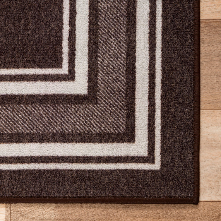 Brown and White Non-Slip Synthetic Rectangular Area Rug 8' x 10'