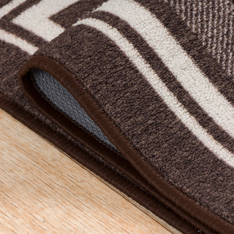 Brown and White Non-Slip Synthetic Rectangular Area Rug 8' x 10'