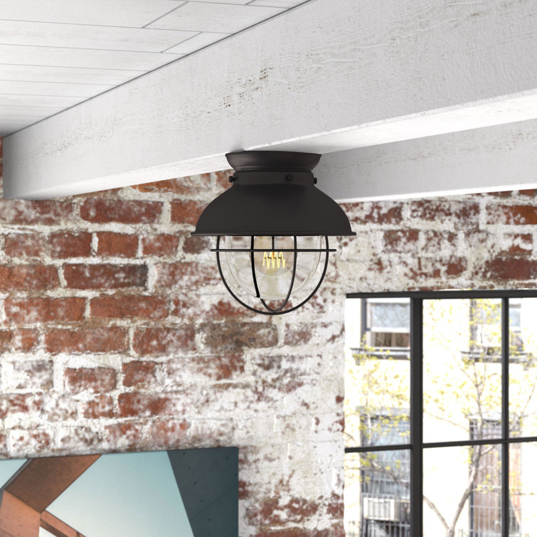 Oil Rubbed Bronze Glass Industrial Flush Mount Light