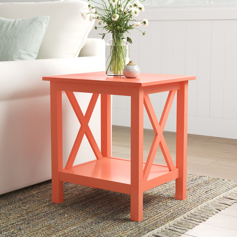 Davis Coral Painted Pine Coastal Square End Table