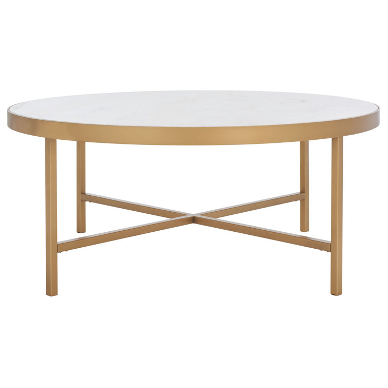 Round White Marble and Brass Coffee Table