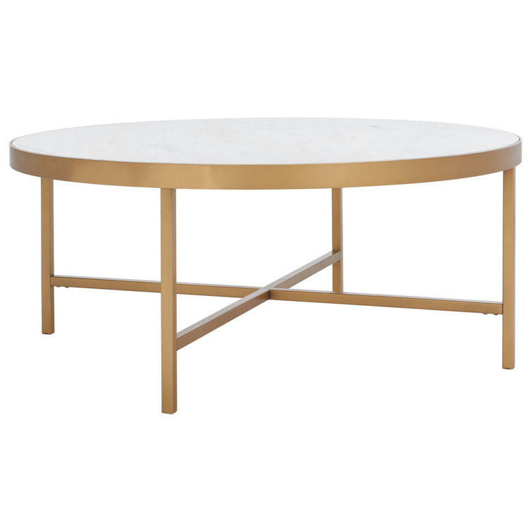 Round White Marble and Brass Coffee Table
