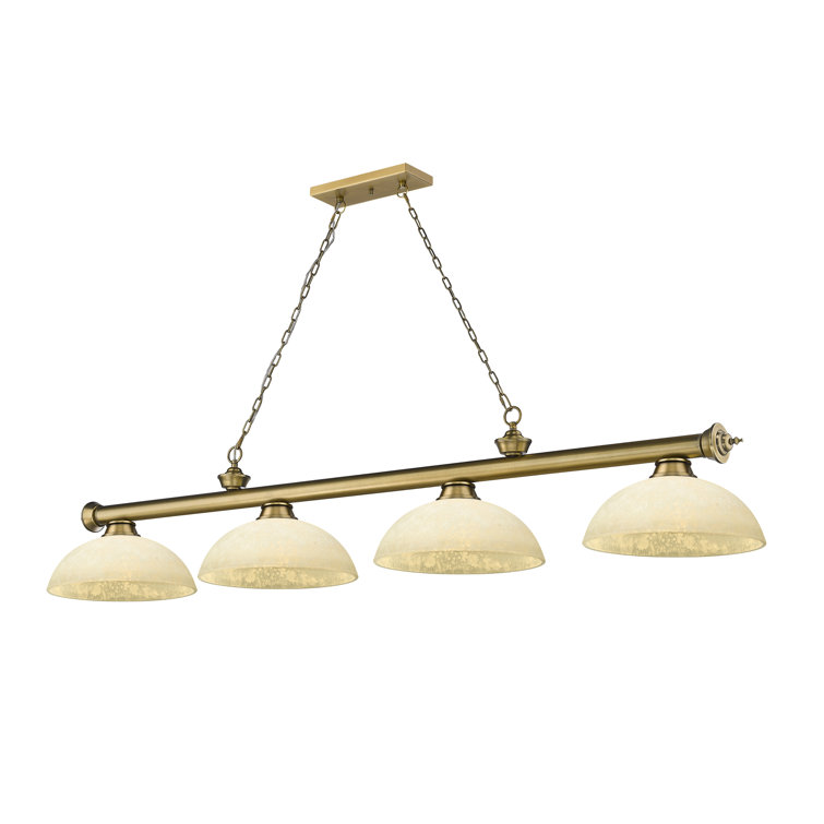 Elegant Brass 4-Light Billiard Pendant with Golden Mottle Shades