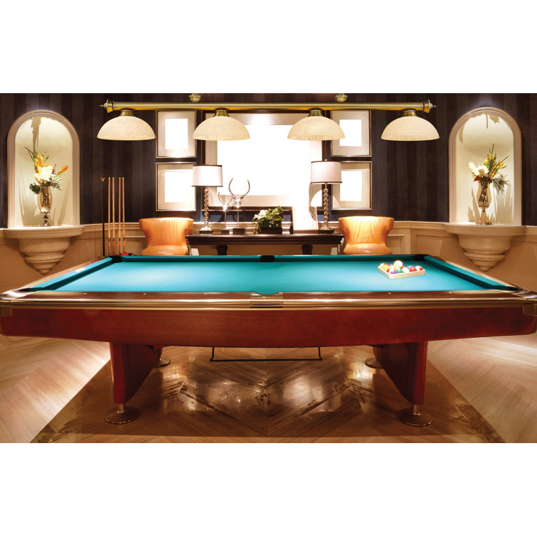 Elegant Brass 4-Light Billiard Pendant with Golden Mottle Shades