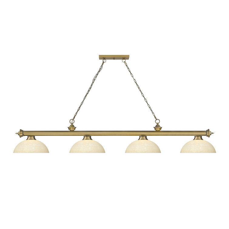 Elegant Brass 4-Light Billiard Pendant with Golden Mottle Shades