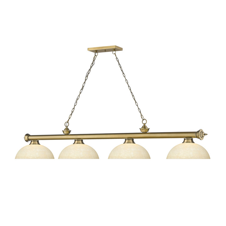 Elegant Brass 4-Light Billiard Pendant with Golden Mottle Shades