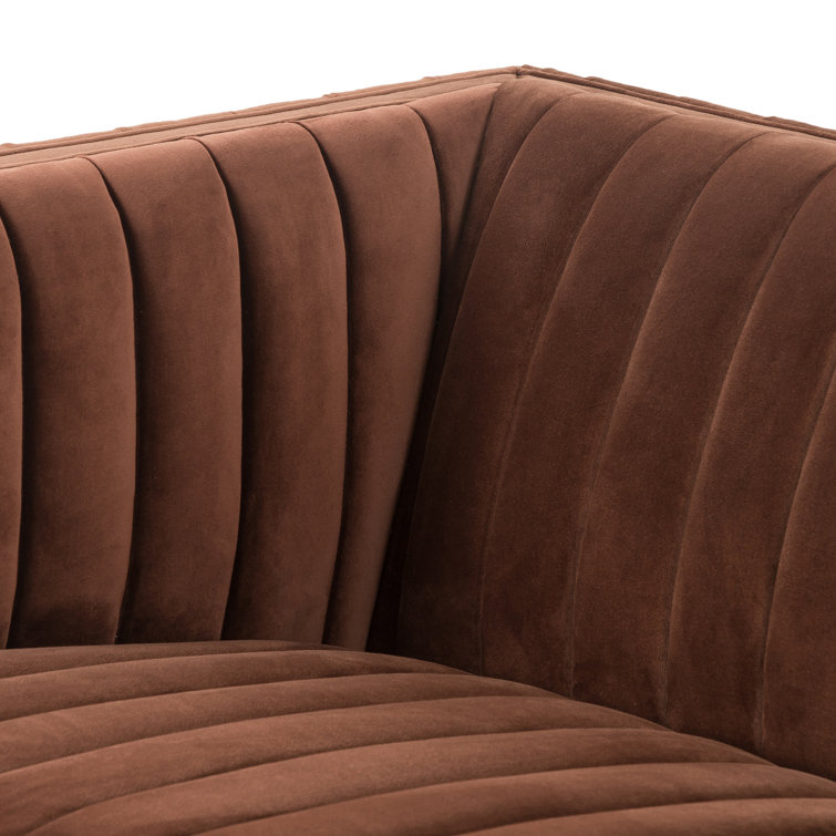 Surrey Auburn Contemporary Tufted Leather Sofa with Wood Accents