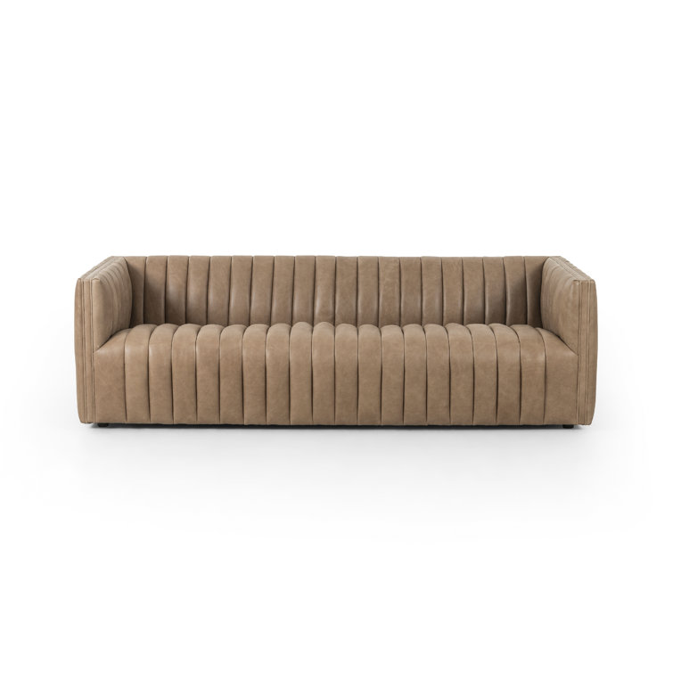 Palermo Drift Tufted Leather Sofa with Wood Frame