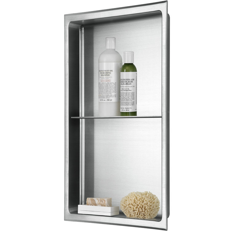 Brushed Stainless Steel Double Shelf Shower Niche 12" x 24"