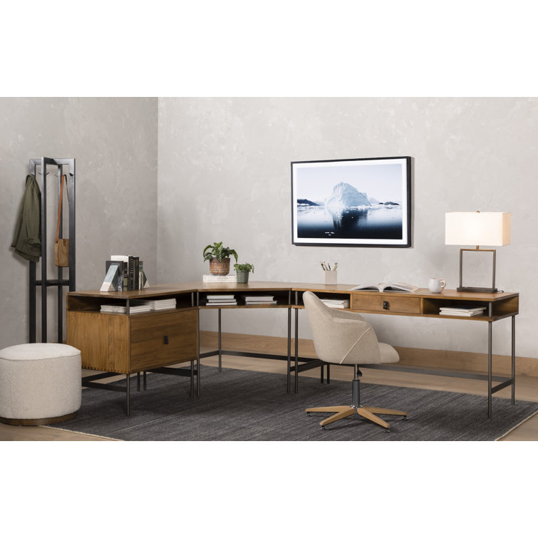 Edna Fedora Oatmeal Adjustable Swivel Task Chair in Brown Leather