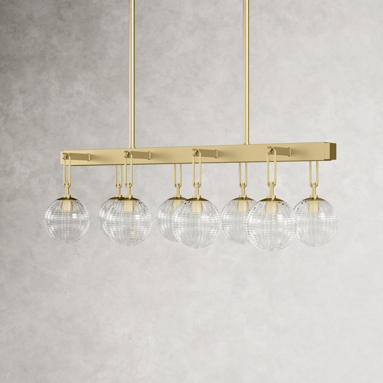 Aged Brass 8-Light Glass Linear Kitchen Island Pendant