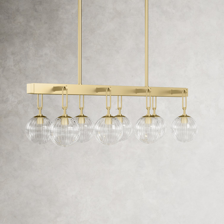 Aged Brass 8-Light Glass Linear Kitchen Island Pendant