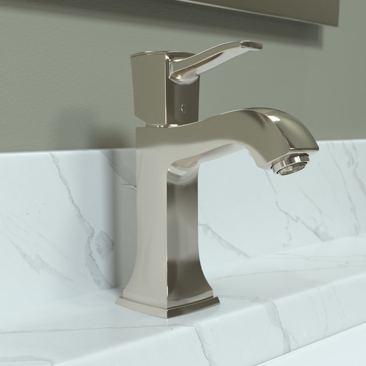 Modern Polished Nickel Single-Hole Bathroom Faucet with Brass Details