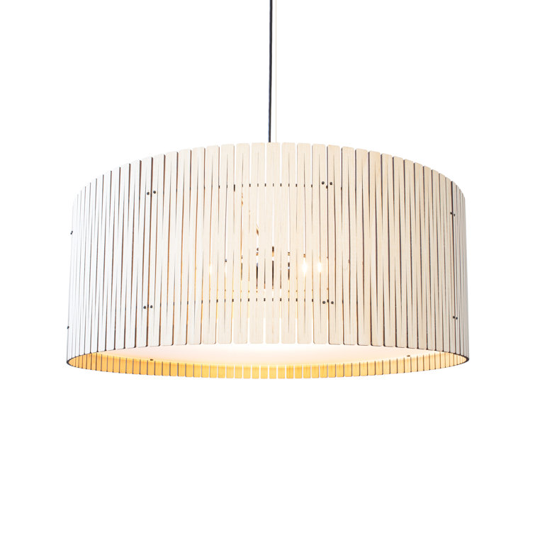 Light Ash Plywood Drum Pendant with Powder-Coated Steel Frame