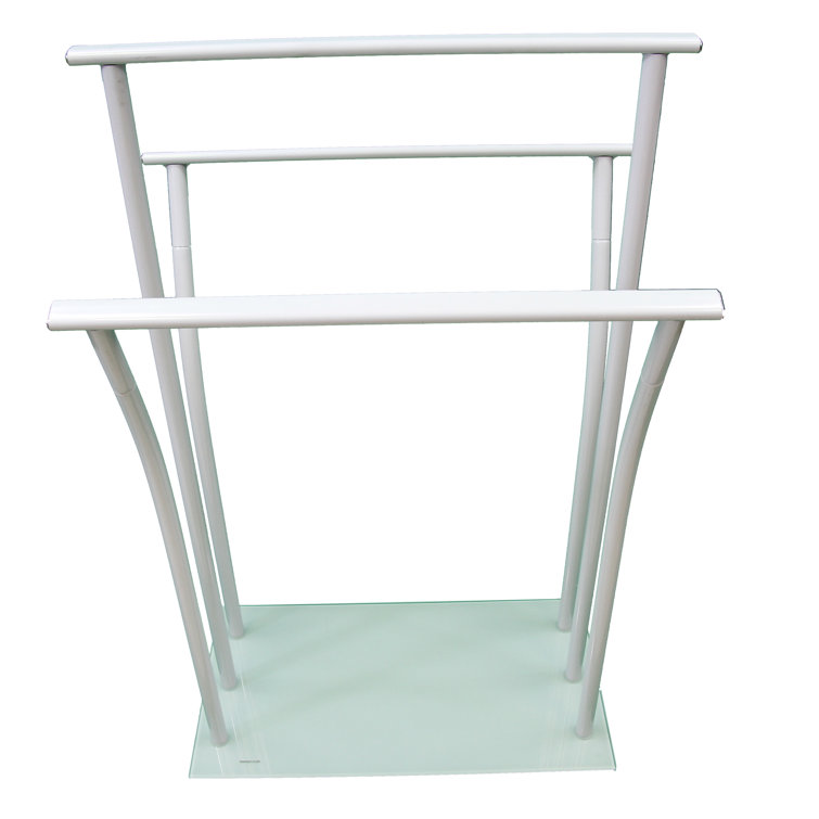 White Metal Freestanding Towel Rack with Glass Base