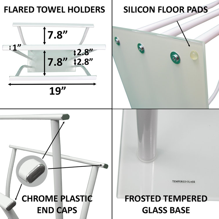 White Metal Freestanding Towel Rack with Glass Base