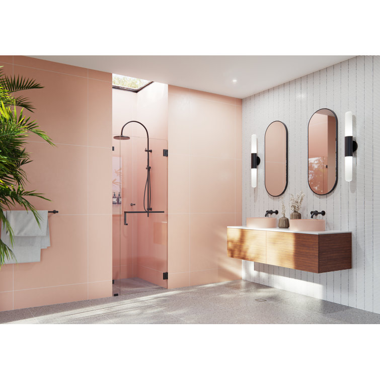 Matte Black Frameless Glass Shower Door with Towel Bar, 78" x 42.5"