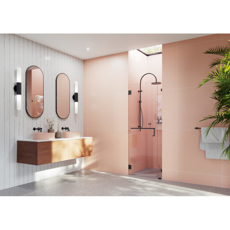 Matte Black Frameless Glass Shower Door with Brass Hardware