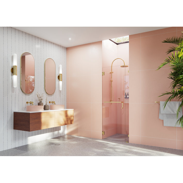 Polished Brass 78" Frameless Glass Shower Door with Towel Bar