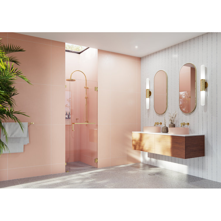 Polished Brass 78" Frameless Glass Shower Door with Towel Bar