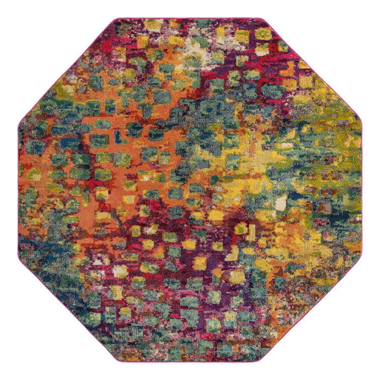 Colorful Abstract Octagon Synthetic Indoor Rug