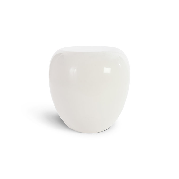24" White Transitional Round Stone Drum End Table