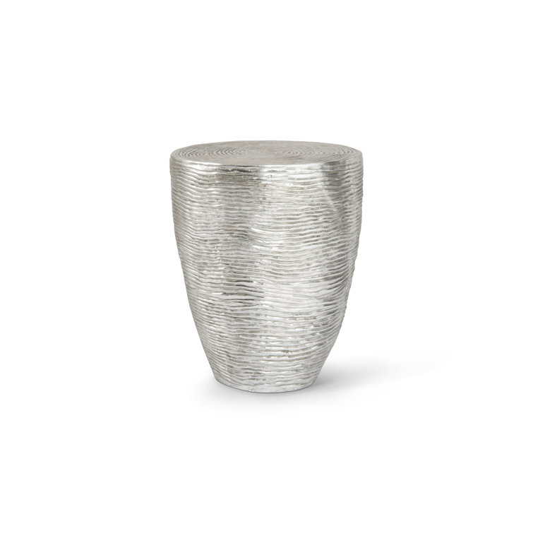 Silver Round Metal Ripple Drum End Table