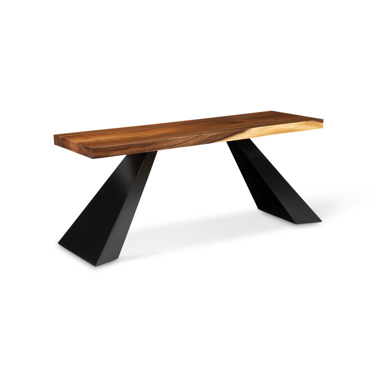 Tapered Natural Wood 72" Console Table with Black Metal Legs