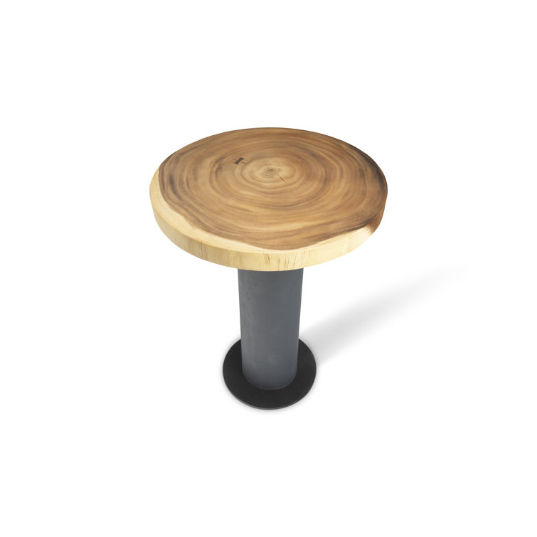 Modern Chamcha Wood & Concrete Round Bar Table in Gray/Brown