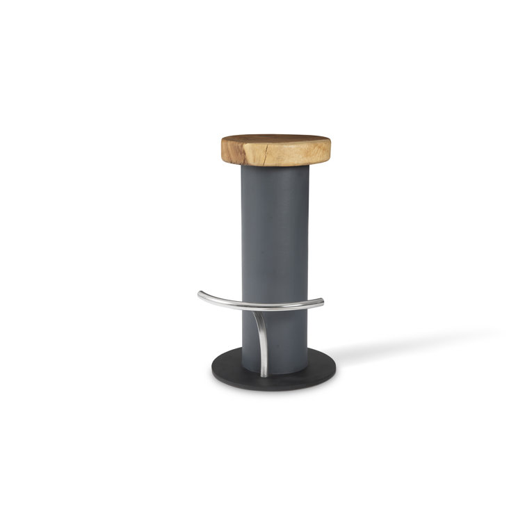 Gray and Brown Wood Metal Bar Stool with Footrest