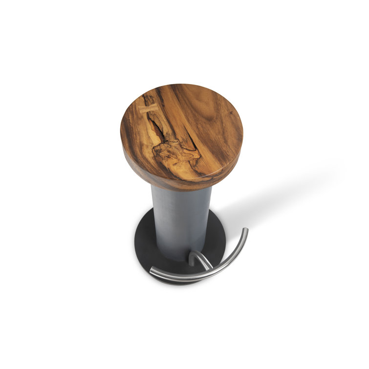 Gray and Brown Wood Metal Bar Stool with Footrest
