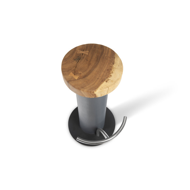 Gray and Brown Wood Metal Bar Stool with Footrest