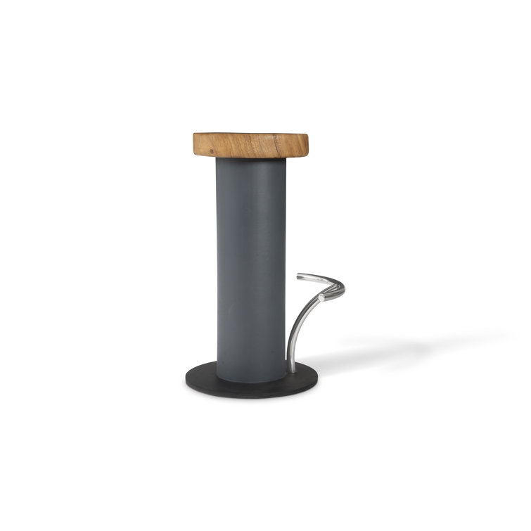 Gray and Brown Wood Metal Bar Stool with Footrest
