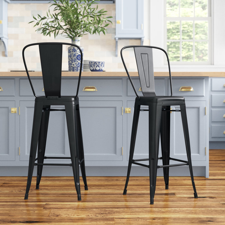 Set of 2 Rustic Pewter Counter Stools with Metal Frame