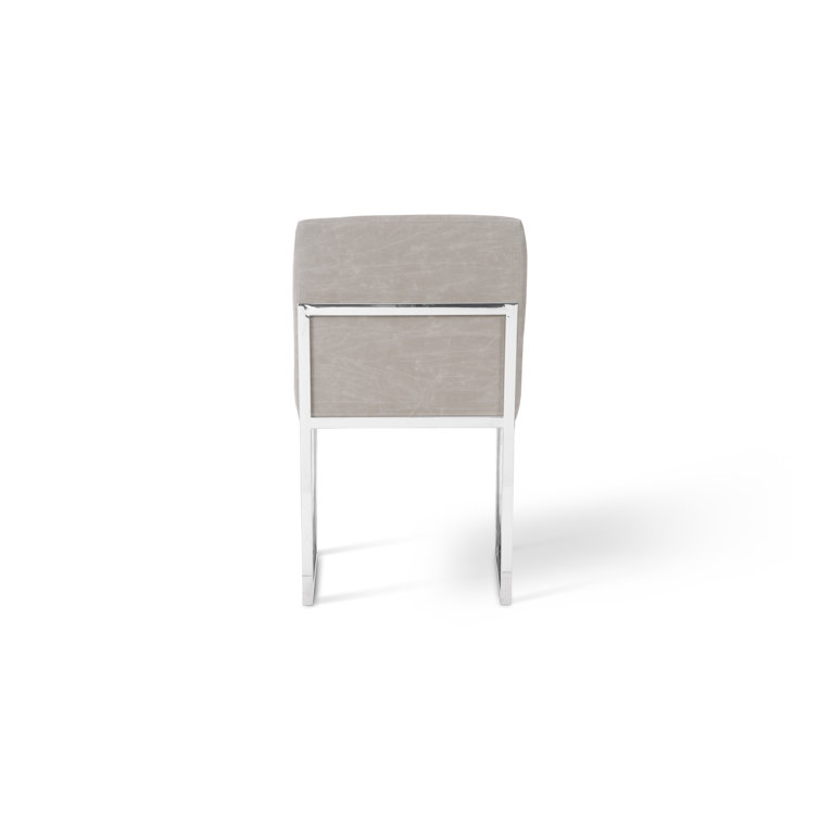 Transitional Vintage Gray Taupe Metal Upholstered Side Chair