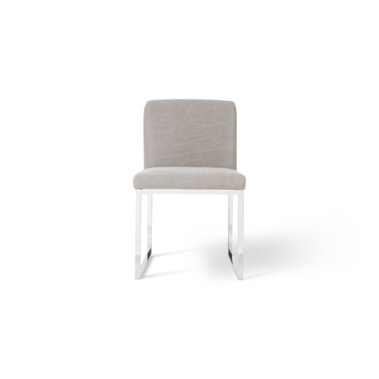 Transitional Vintage Gray Taupe Metal Upholstered Side Chair
