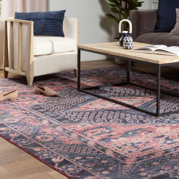 Reversible Medallion 6' x 9' Blue Synthetic Area Rug