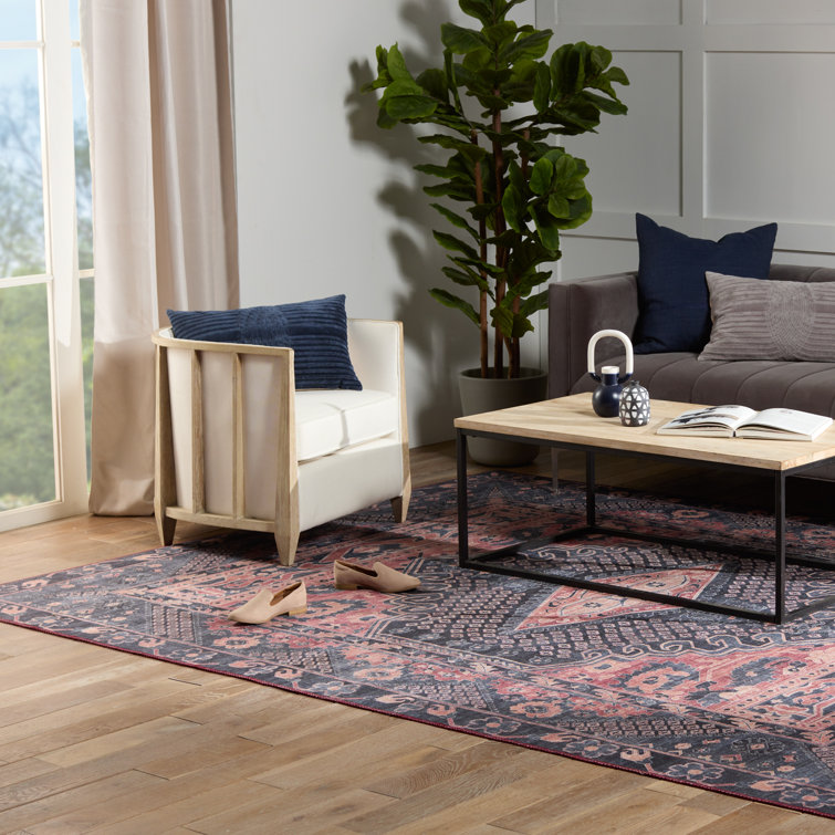 Reversible Medallion 6' x 9' Blue Synthetic Area Rug