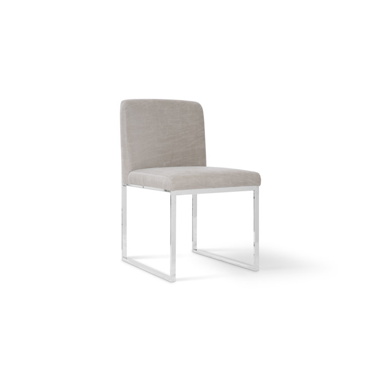 Transitional Vintage Gray Taupe Metal Upholstered Side Chair