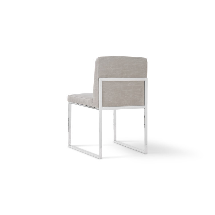 Transitional Vintage Gray Taupe Metal Upholstered Side Chair