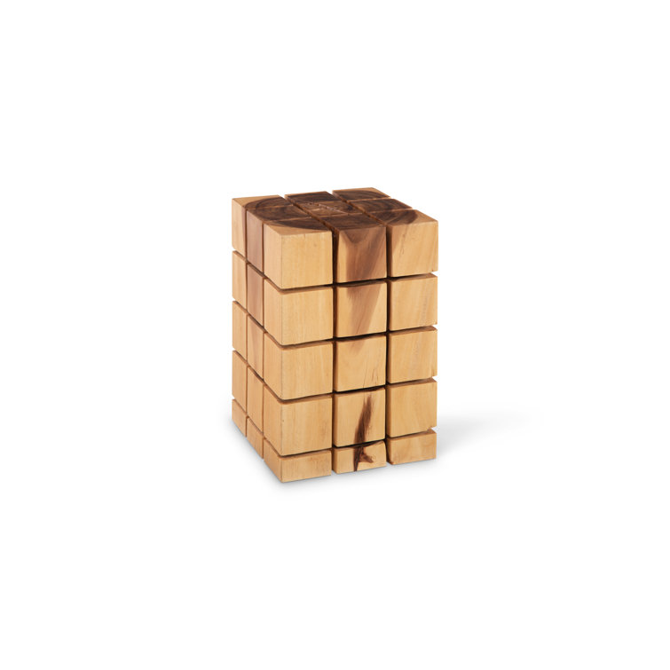 Transitional Grooved Natural Brown Solid Wood Stool