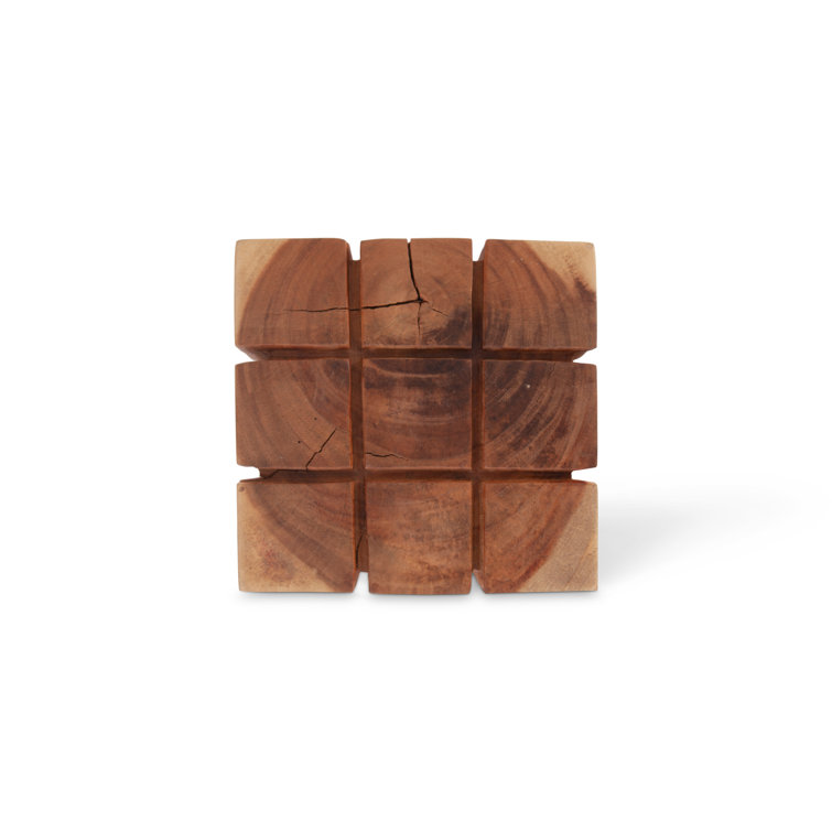 Transitional Grooved Natural Brown Solid Wood Stool