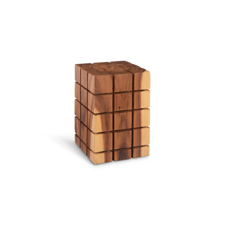 Transitional Grooved Natural Brown Solid Wood Stool