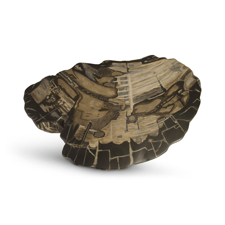 Striated Round Teak Root Cast Resin Accent Stool in Brown/Grey