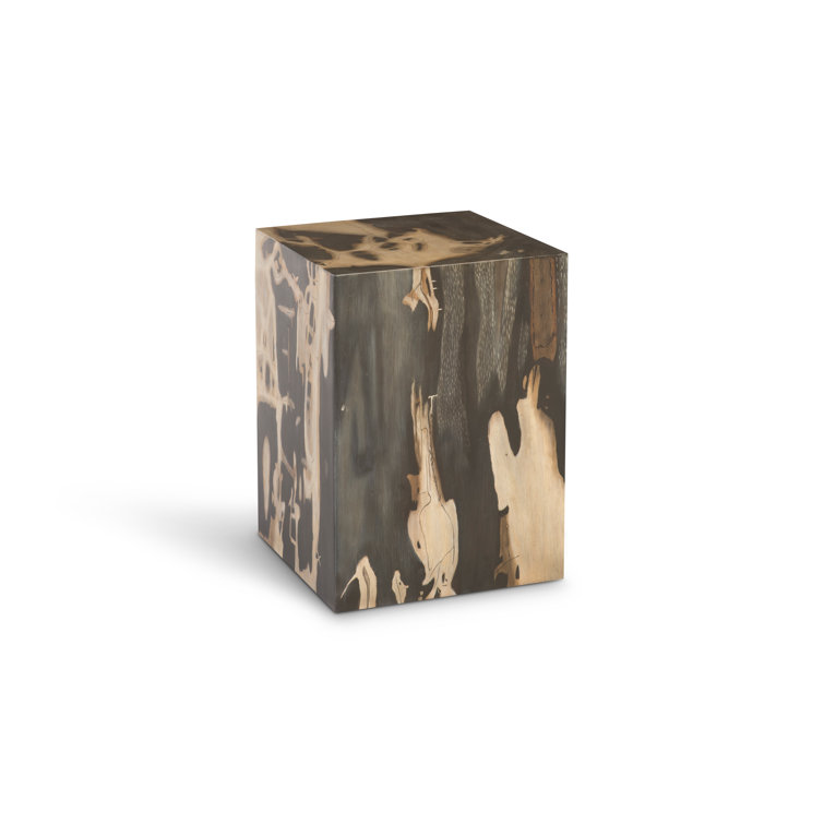 Brown and Grey Resin Petrified Wood Square Stool