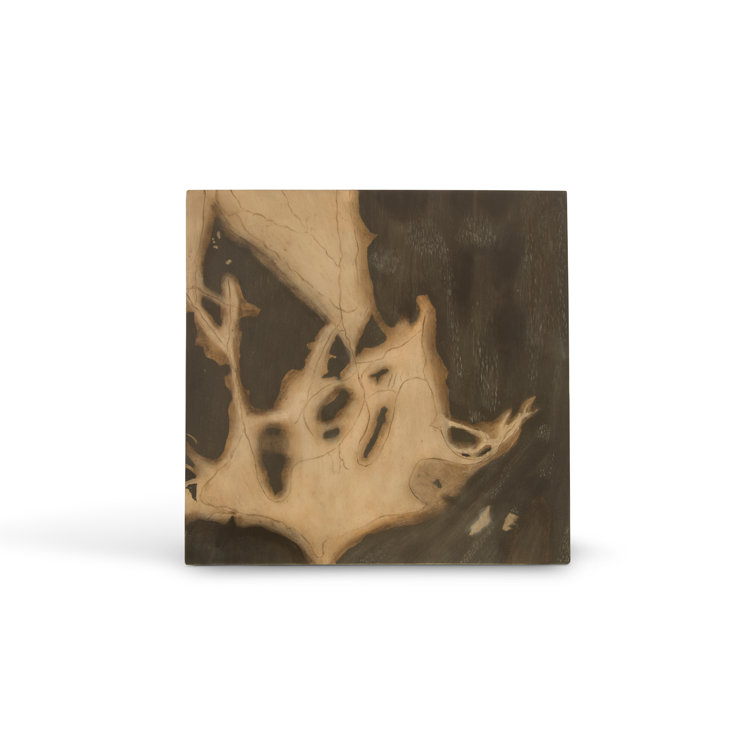 Brown and Grey Resin Petrified Wood Square Stool