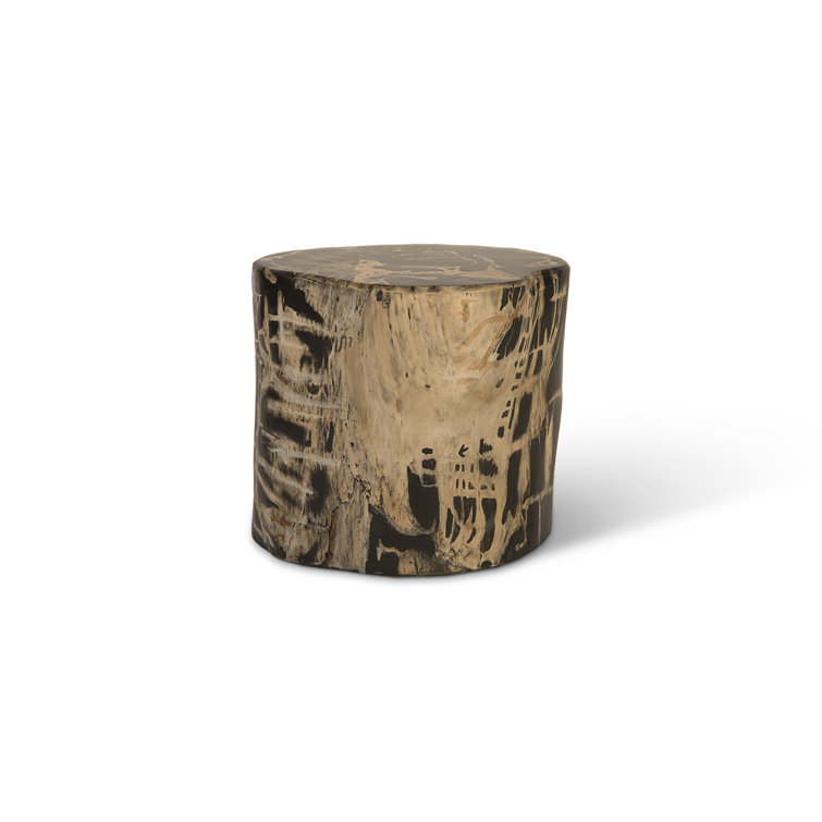 Aged Woodgrain Round Resin Accent Stool in Natural Finish